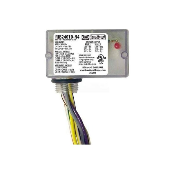 RIB Enclosed Relay, 10A, NEMA 4/4X, DPDT, 24VAC/DC/120VAC